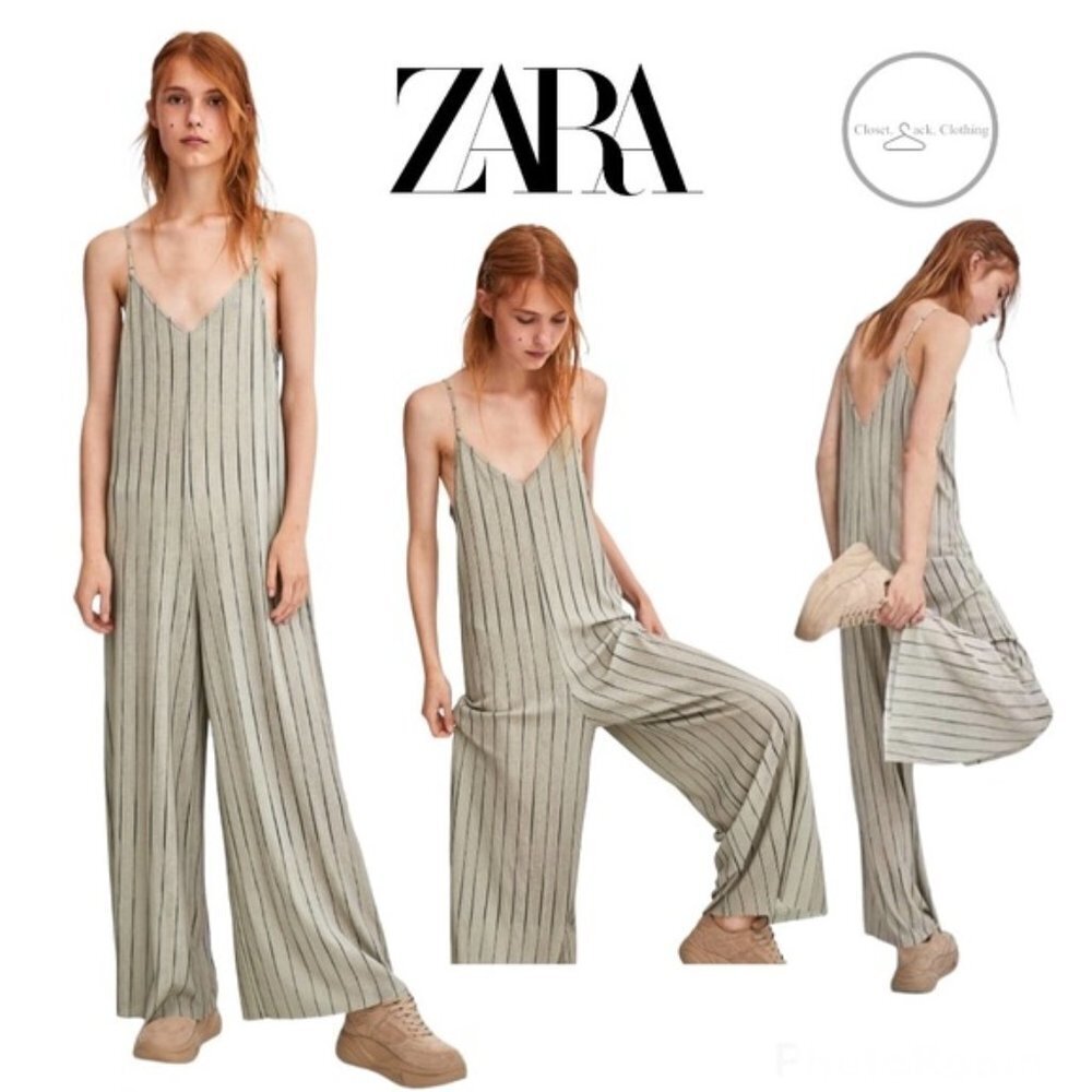 Zara Striped Flowy Jumpsuit with Straps Size Small